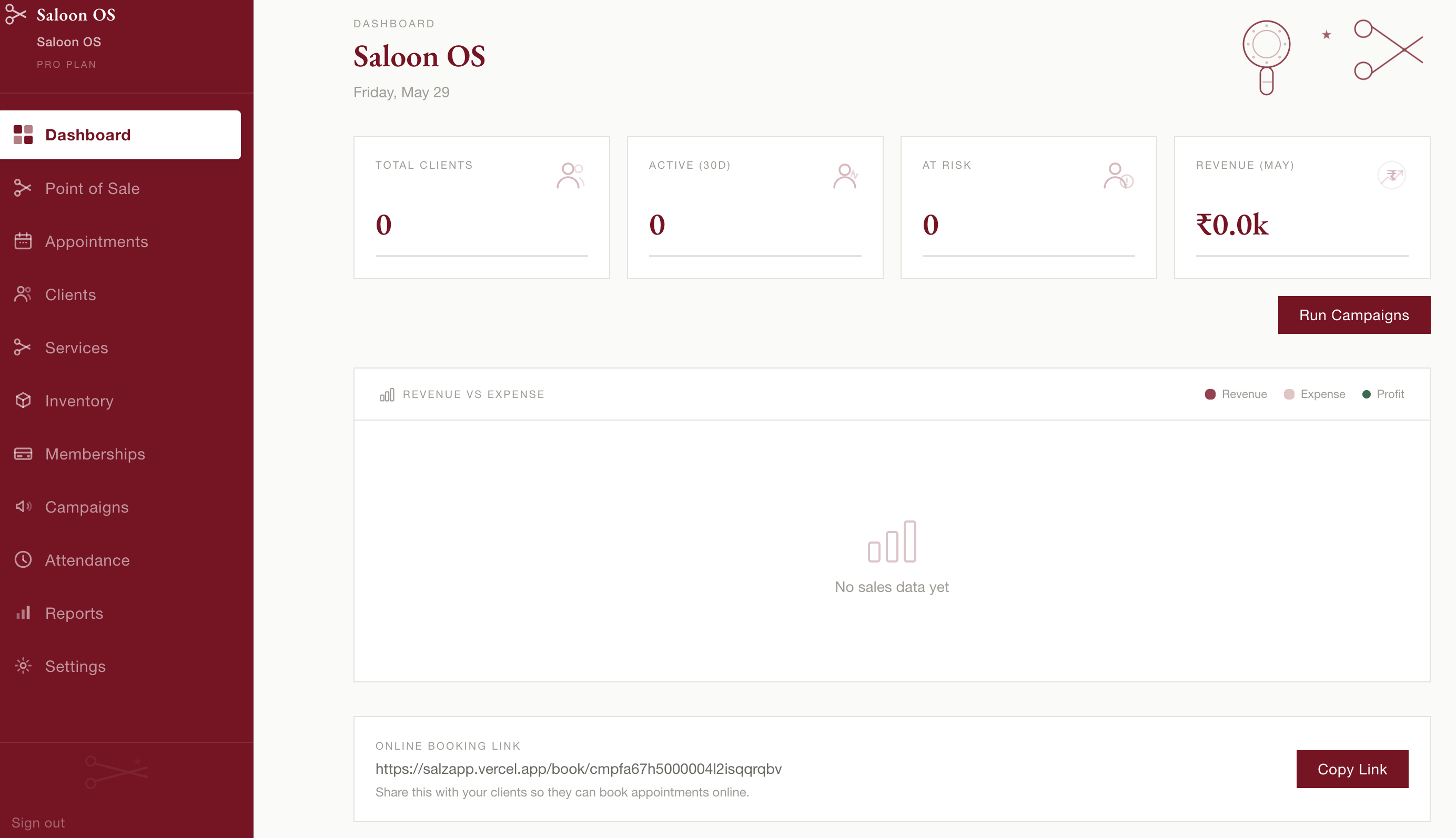 Saloon OS Dashboard